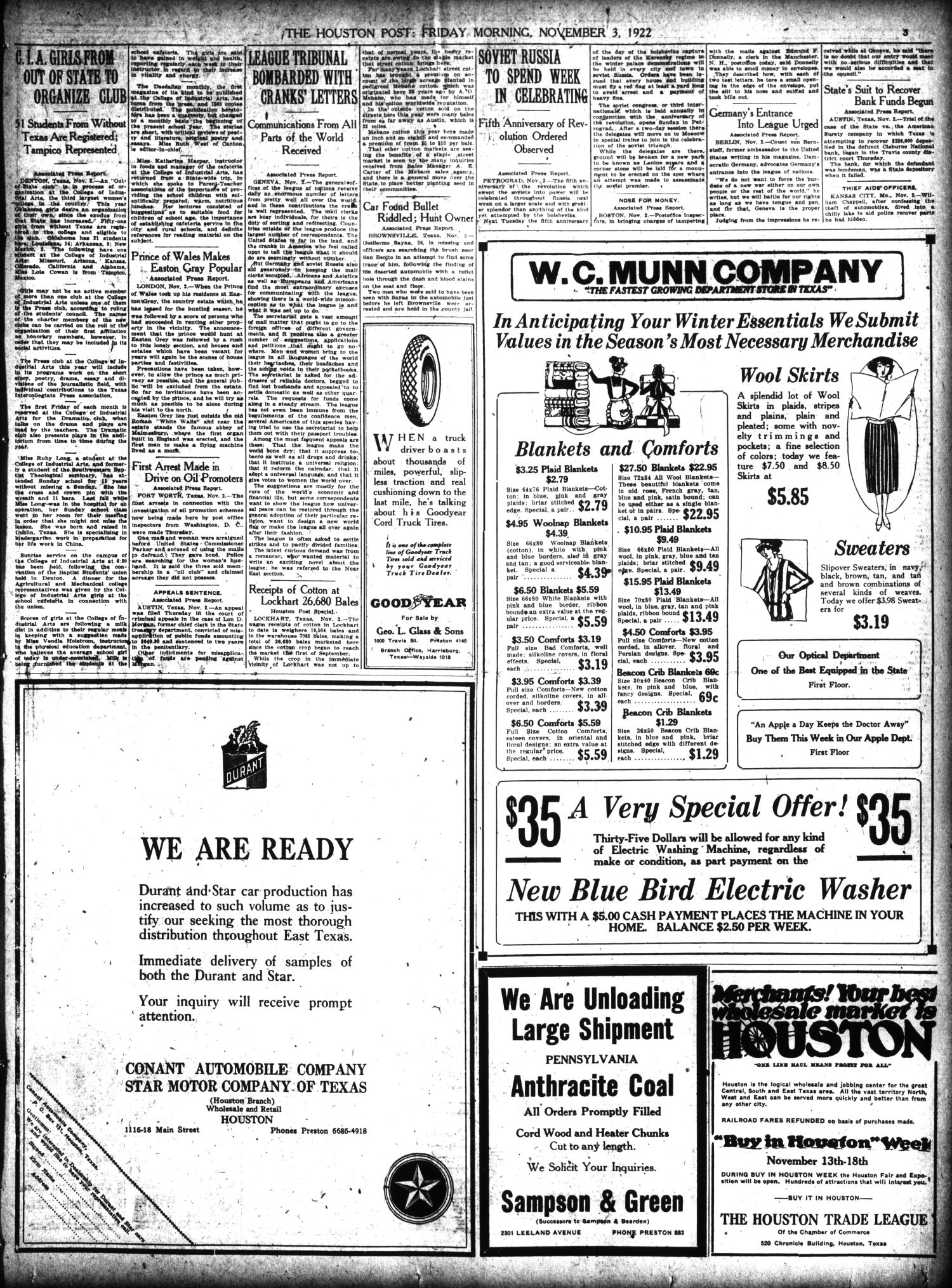 The Houston Post. (Houston, Tex.), Vol. 38, No. 213, Ed. 1 Friday, November 3, 1922
                                                
                                                    [Sequence #]: 3 of 14
                                                