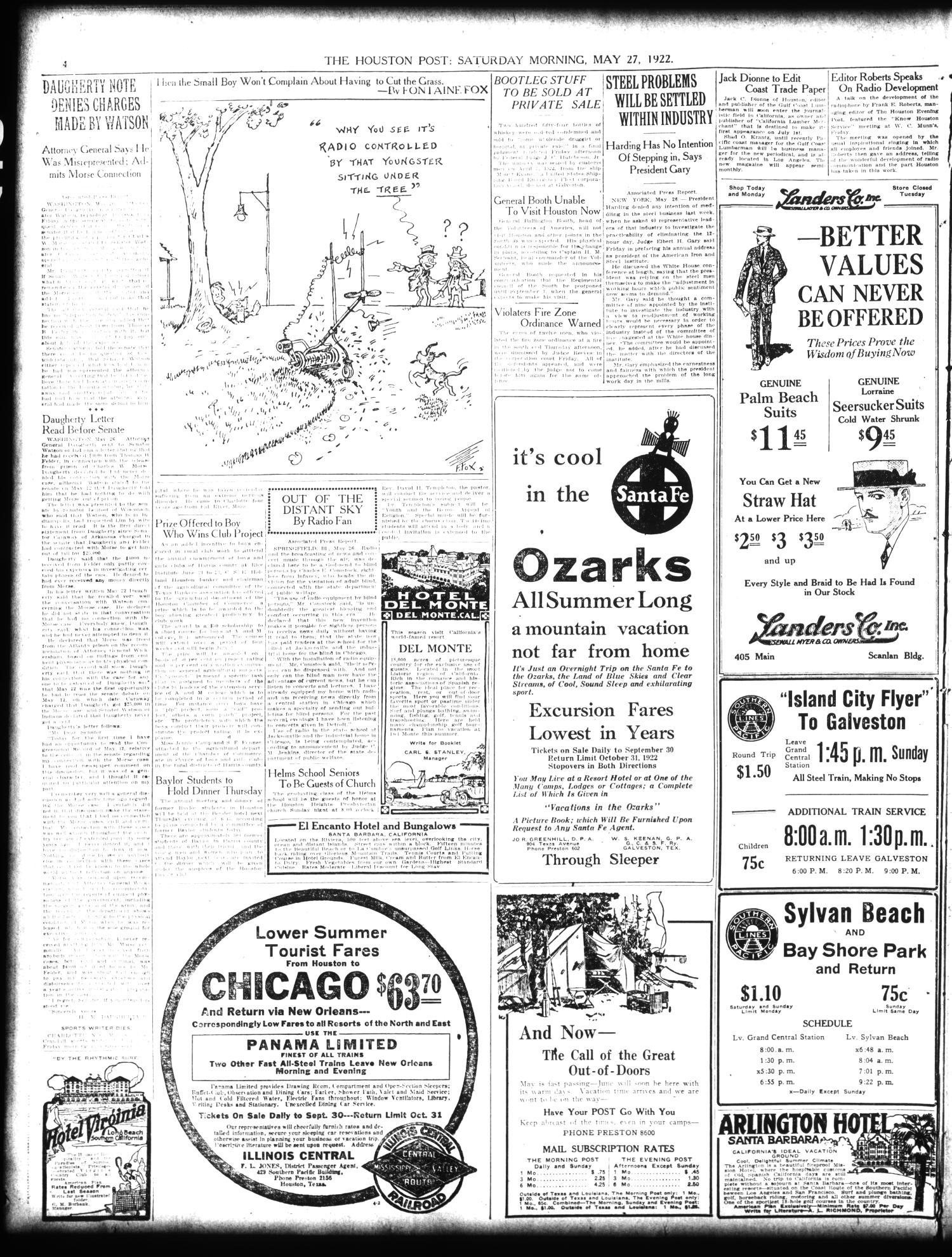 The Houston Post. (Houston, Tex.), Vol. 38, No. 53, Ed. 1 Saturday, May 27, 1922
                                                
                                                    [Sequence #]: 4 of 16
                                                