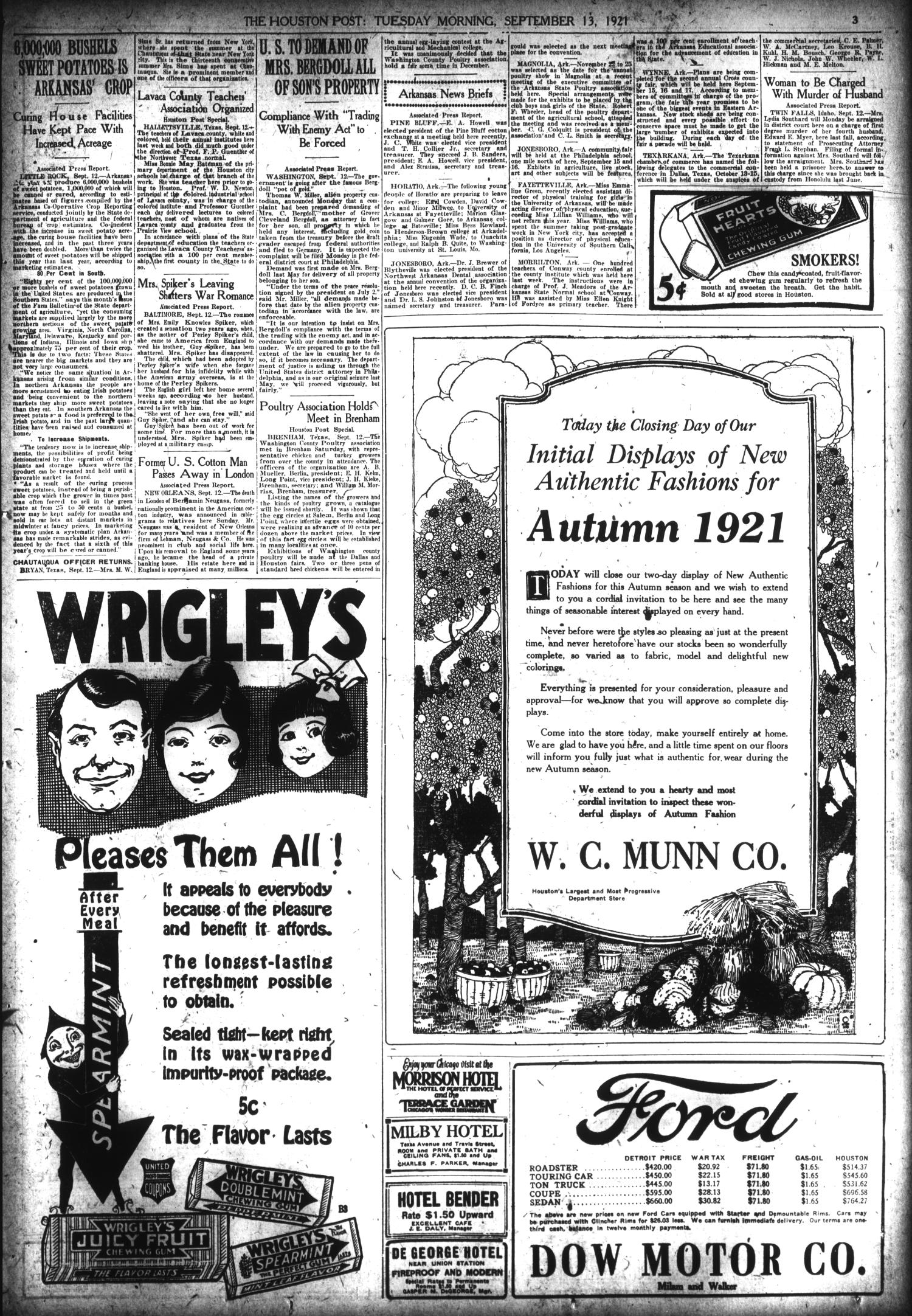 The Houston Post. (Houston, Tex.), Vol. 37, No. 162, Ed. 1 Tuesday, September 13, 1921
                                                
                                                    [Sequence #]: 3 of 14
                                                