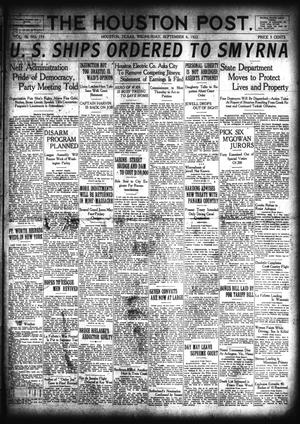 Primary view of object titled 'The Houston Post. (Houston, Tex.), Vol. 38, No. 155, Ed. 1 Wednesday, September 6, 1922'.