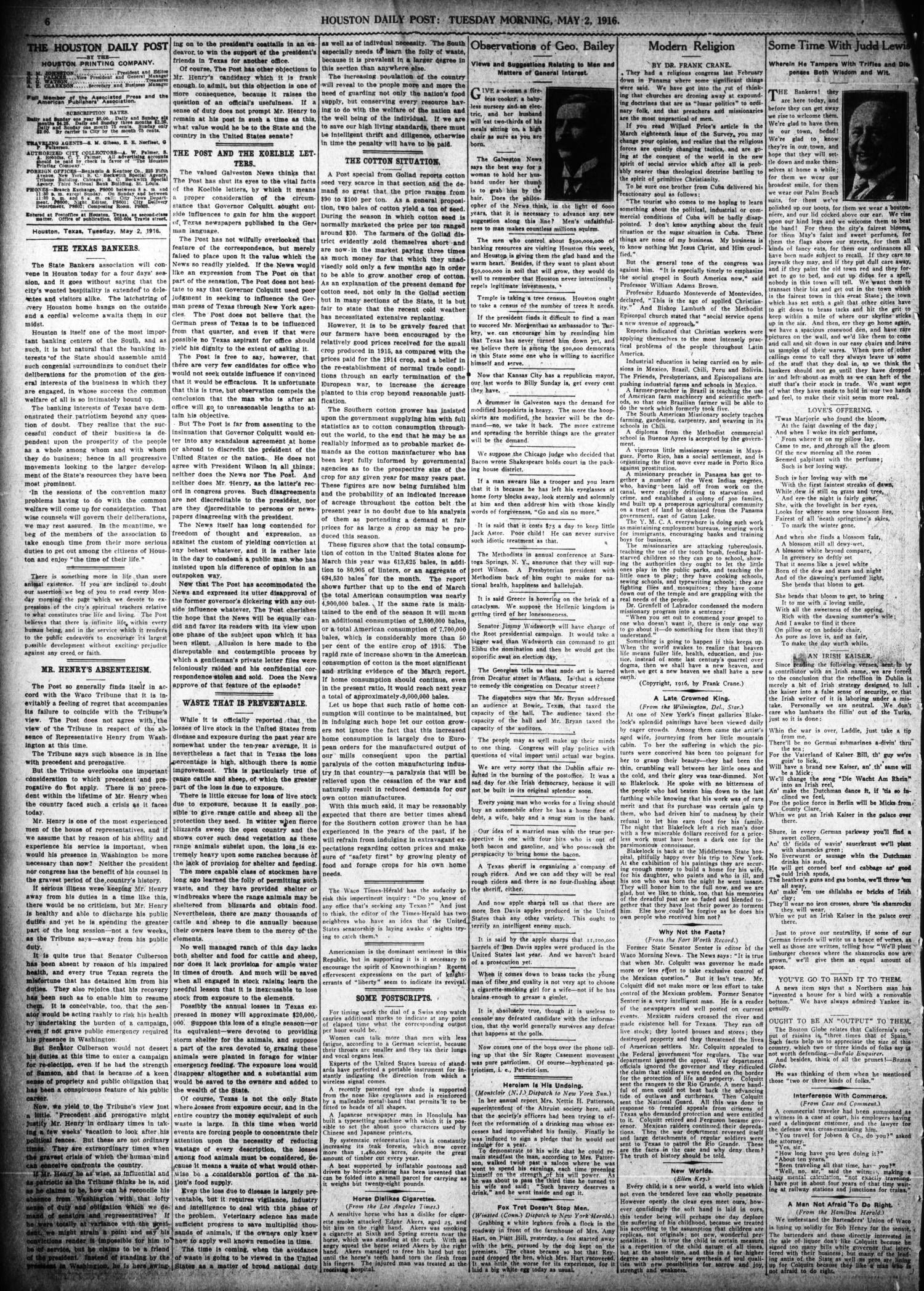 The Houston Post. (Houston, Tex.), Vol. 31, No. 28, Ed. 1 Tuesday, May 2, 1916
                                                
                                                    [Sequence #]: 6 of 30
                                                