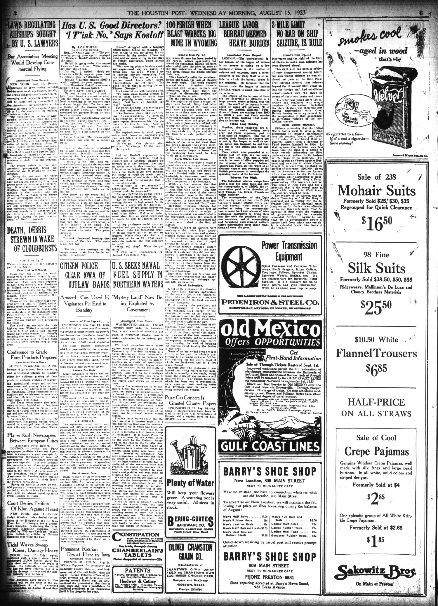 The Houston Post. (Houston, Tex.), Vol. 39, No. 133, Ed. 1 Wednesday, August 15, 1923
                                                
                                                    [Sequence #]: 2 of 16
                                                