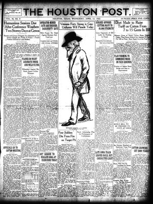 Primary view of object titled 'The Houston Post. (Houston, Tex.), Vol. 38, No. 8, Ed. 1 Wednesday, April 12, 1922'.