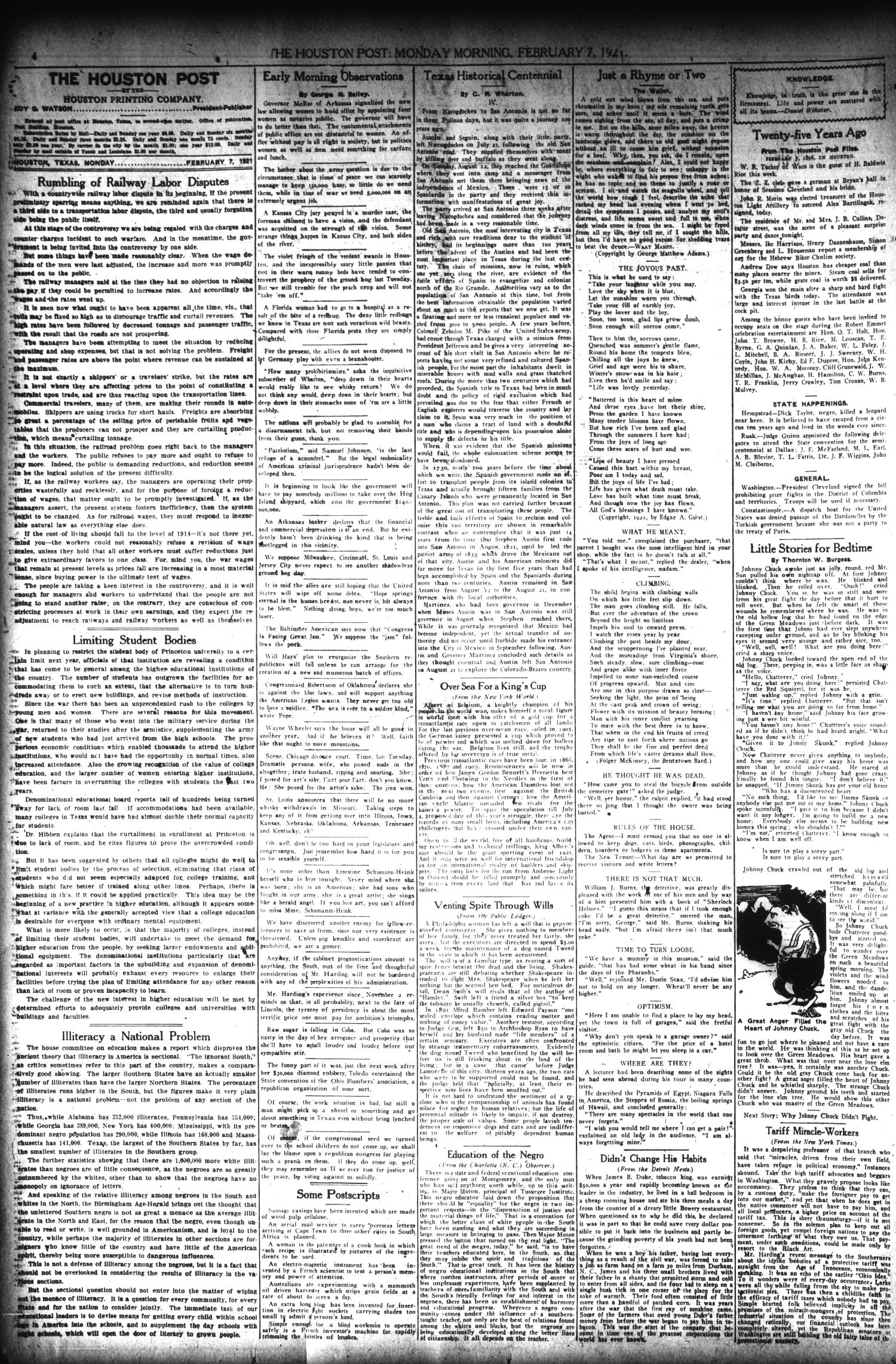 The Houston Post. (Houston, Tex.), Vol. 36, No. 310, Ed. 1 Monday, February 7, 1921
                                                
                                                    [Sequence #]: 4 of 14
                                                