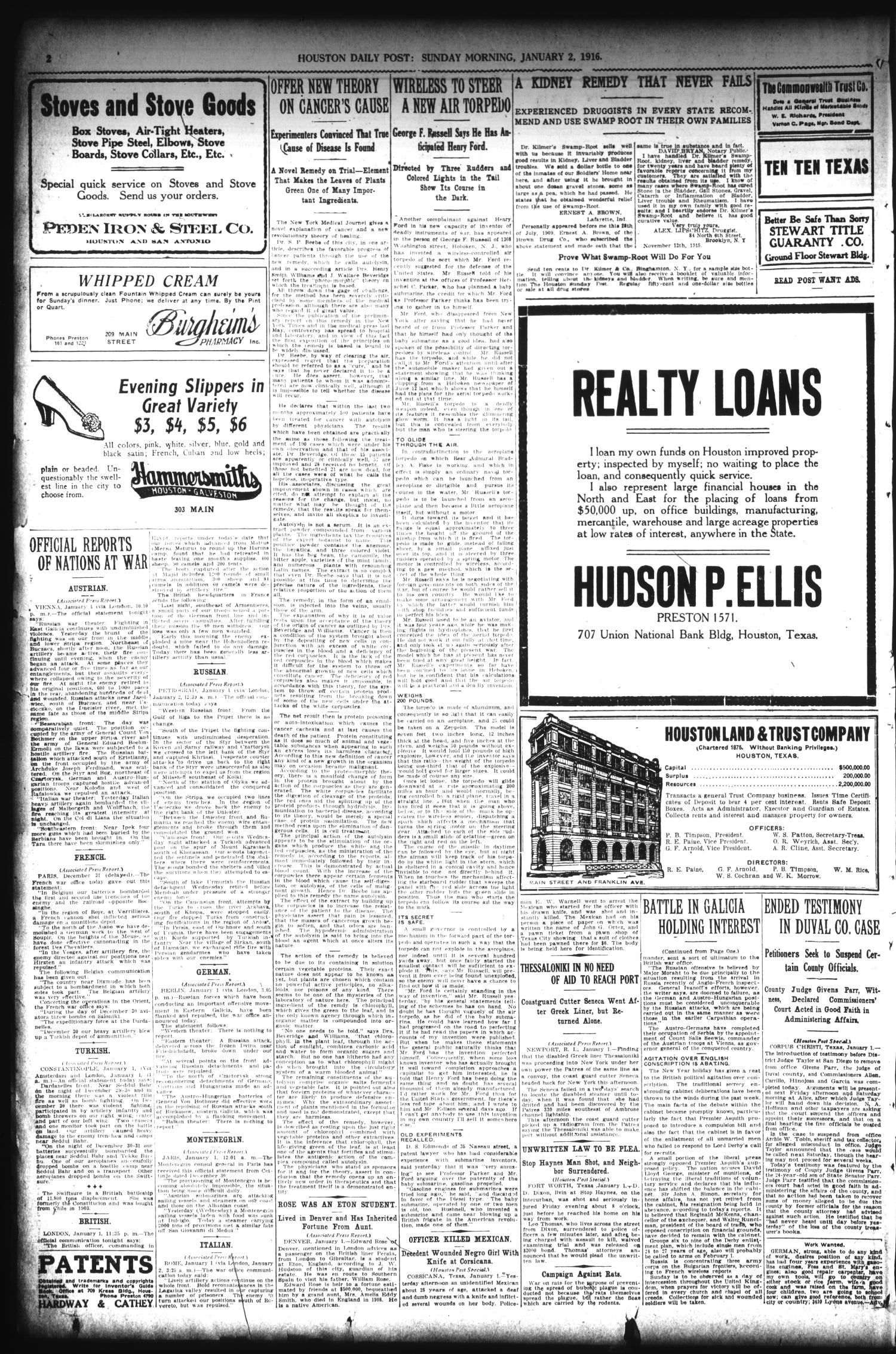 The Houston Post. (Houston, Tex.), Vol. 30, No. 274, Ed. 1 Sunday, January 2, 1916
                                                
                                                    [Sequence #]: 2 of 45
                                                