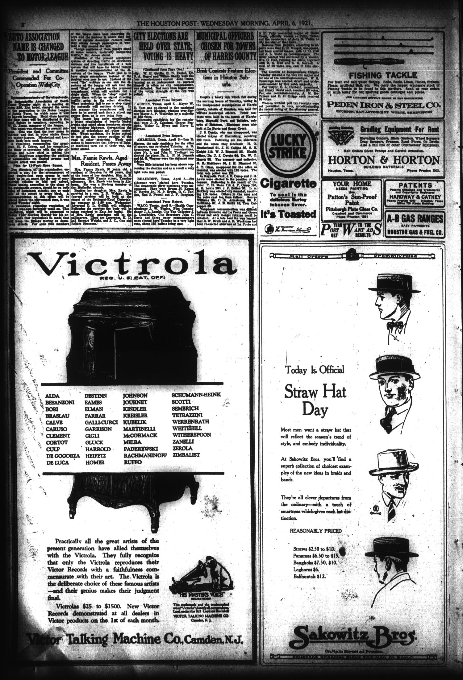 The Houston Post. (Houston, Tex.), Vol. 37, No. 2, Ed. 1 Wednesday, April 6, 1921
                                                
                                                    [Sequence #]: 2 of 18
                                                