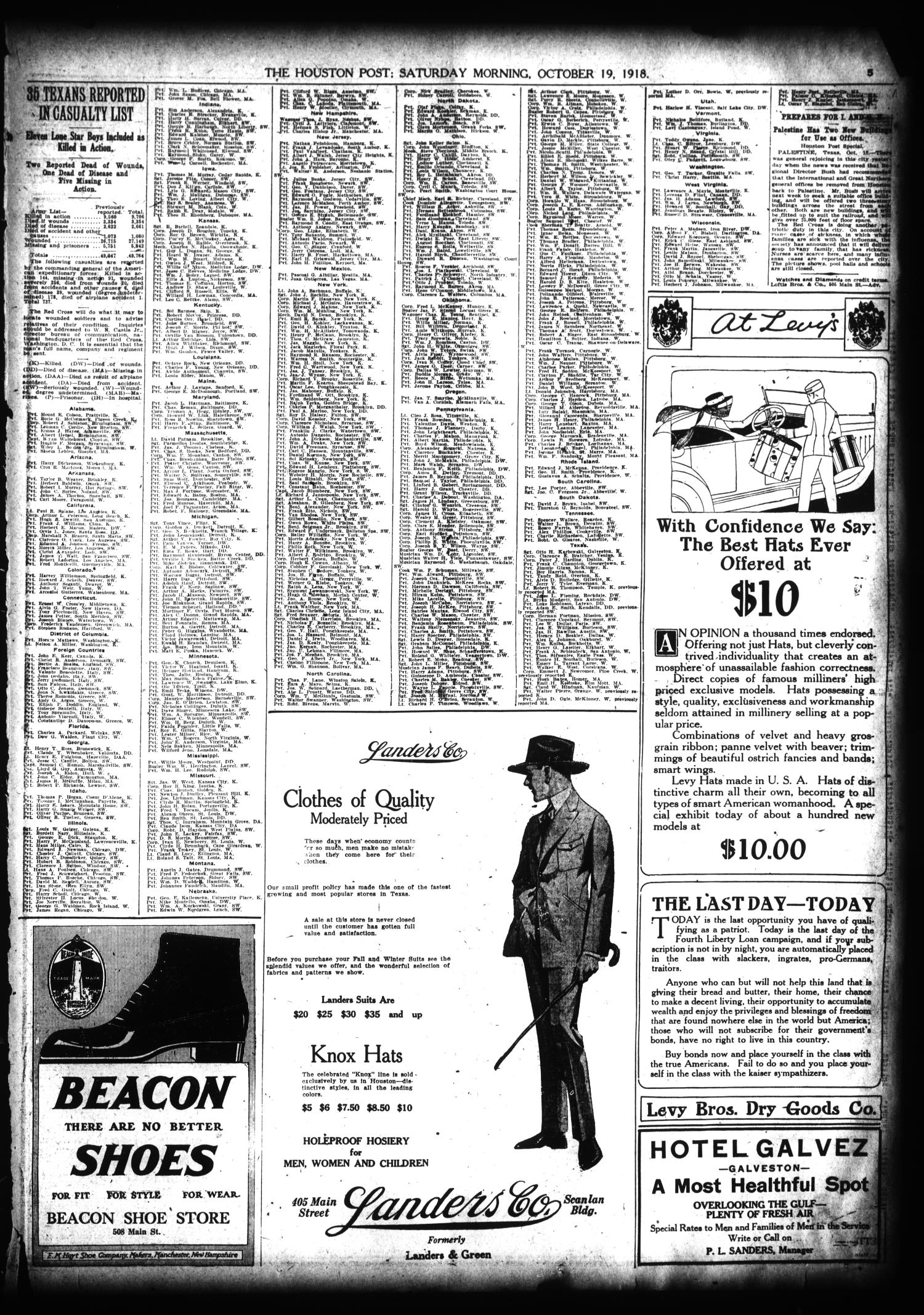 The Houston Post. (Houston, Tex.), Vol. 34, No. 198, Ed. 1 Saturday, October 19, 1918
                                                
                                                    [Sequence #]: 5 of 12
                                                