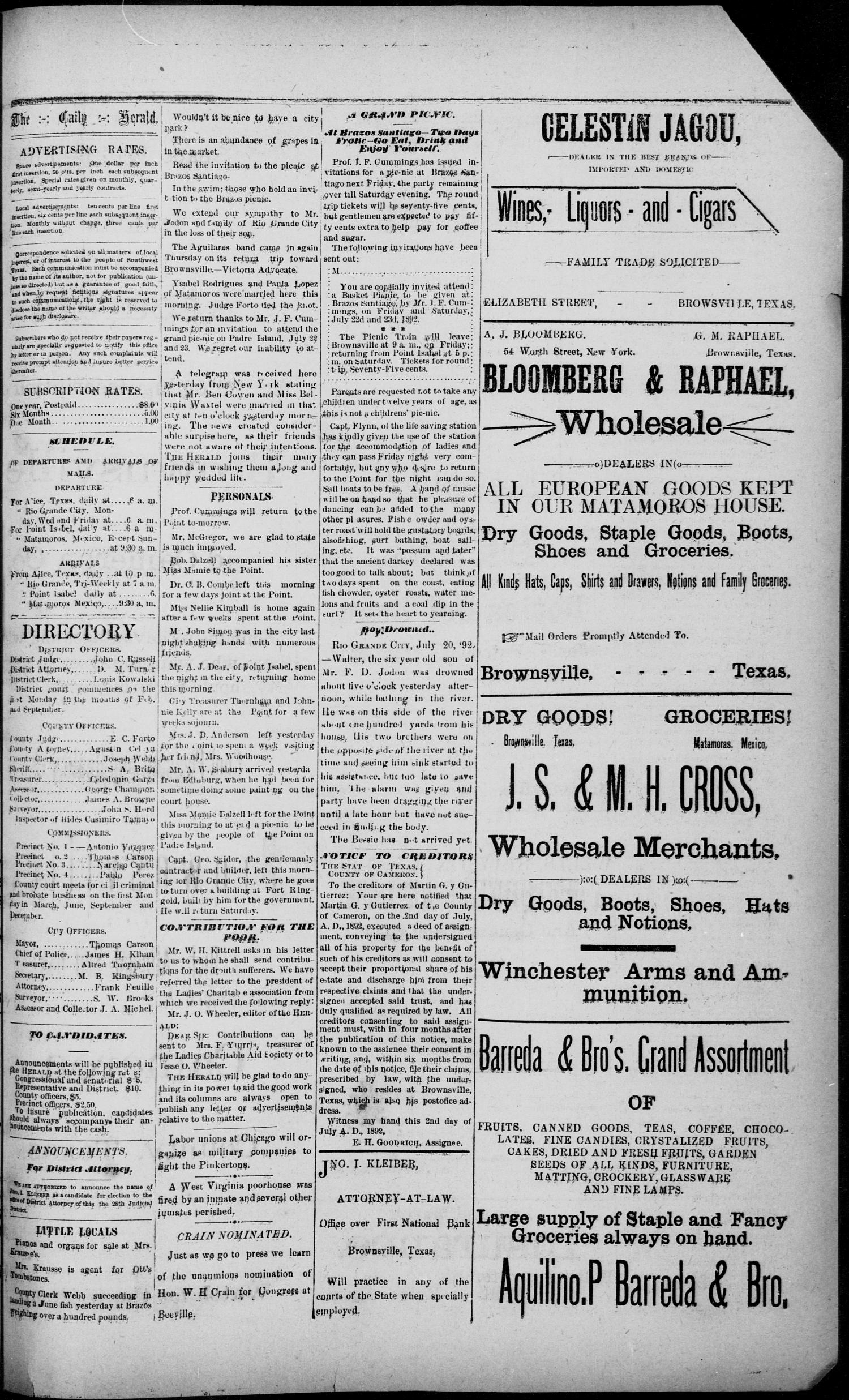 The Daily Herald (Brownsville, Tex.), Vol. 1, No. 15, Ed. 1, Wednesday, July 20, 1892
                                                
                                                    [Sequence #]: 3 of 4
                                                