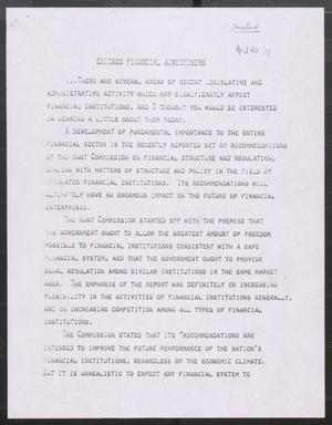 Primary view of object titled '[John Tower Speech to Chicago Financial Advertisers about Financial Legislation, 1972?]'.