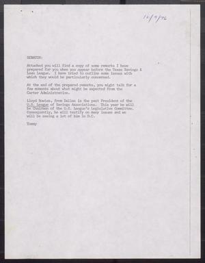 Primary view of object titled '[John Tower Speech on Banking and Mortgage Credit given to the Texas Savings and Loan League, December 1976]'.