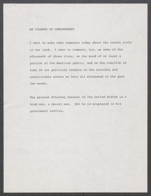 Primary view of object titled '[John Tower Speech about Riots, 1968?]'.
