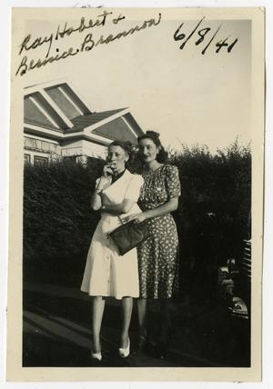 Primary view of object titled '[Ray Hobert and Bernice Brannon Standing Outside]'.