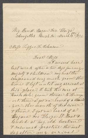 Primary view of object titled '[Letter from T.W. Thomas to Lizzie Johnson, dated March 13, 1876]'.