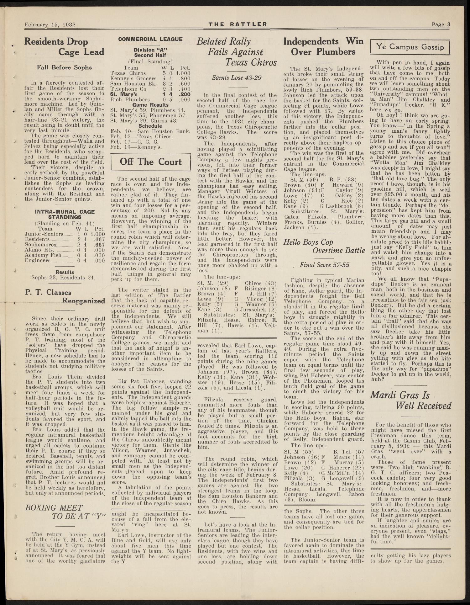 The Rattler (San Antonio, Tex.), Vol. 13, No. 9, Ed. 1 Monday, February 15, 1932
                                                
                                                    [Sequence #]: 3 of 4
                                                