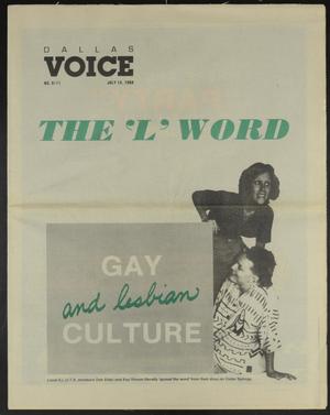 Primary view of object titled 'Dallas Voice (Dallas, Tex.), Vol. 5, No. 11, Ed. 1 Friday, July 15, 1988'.