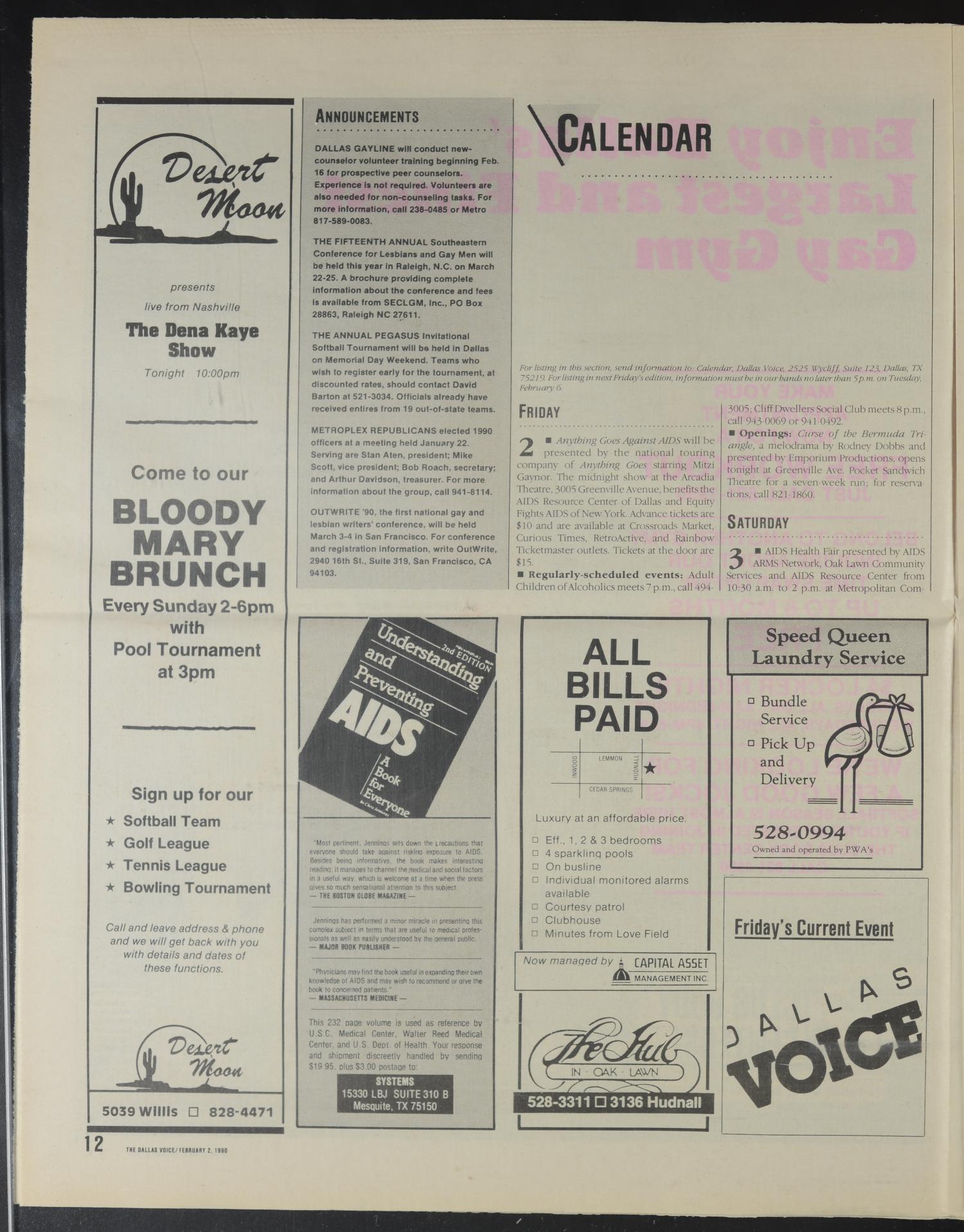 Dallas Voice (Dallas, Tex.), Vol. 6, No. 40, Ed. 1 Friday, February 2, 1990
                                                
                                                    [Sequence #]: 12 of 28
                                                