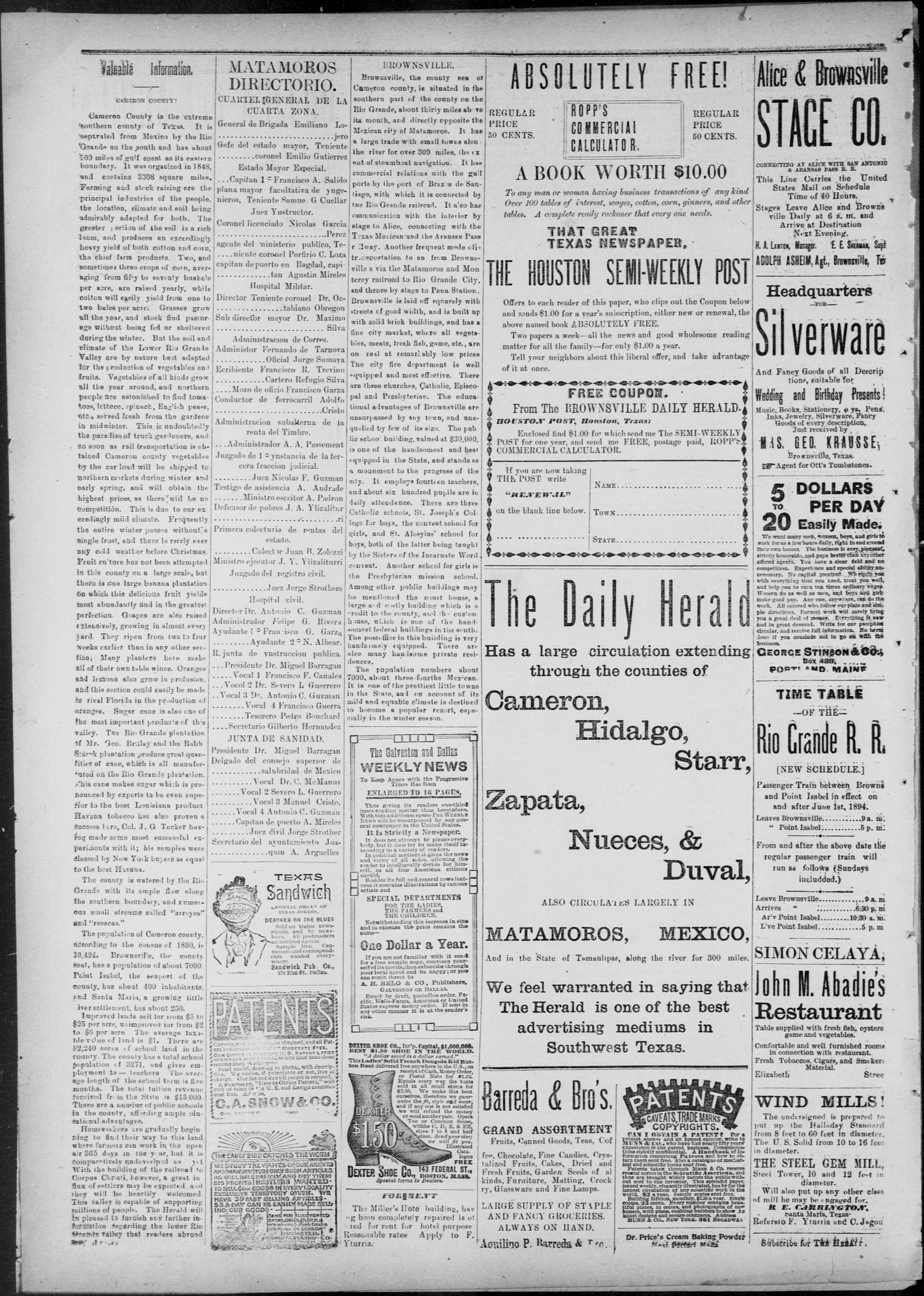 The Daily Herald (Brownsville, Tex.), Vol. 2, No. 290, Ed. 1, Thursday, June 14, 1894
                                                
                                                    [Sequence #]: 4 of 8
                                                