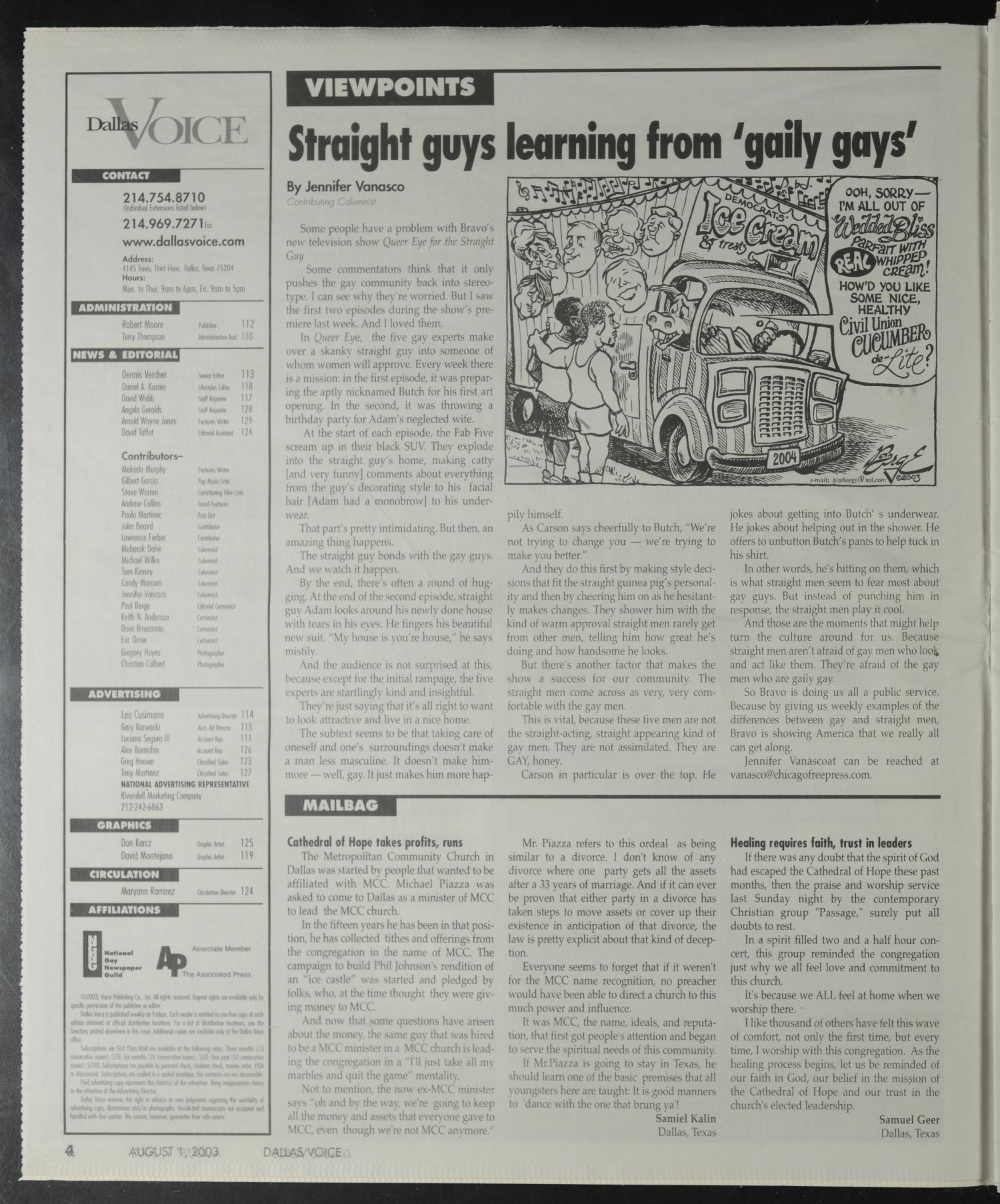 Dallas Voice (Dallas, Tex.), Vol. 20, No. 14, Ed. 1 Friday, August 1, 2003
                                                
                                                    [Sequence #]: 4 of 68
                                                