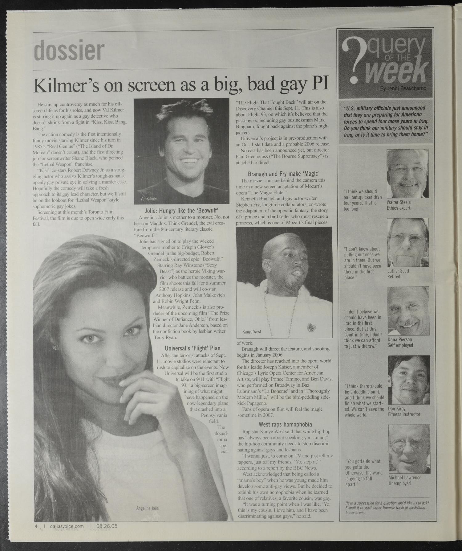 Dallas Voice (Dallas, Tex.), Vol. 22, No. 15, Ed. 1 Friday, August 26, 2005
                                                
                                                    [Sequence #]: 4 of 68
                                                