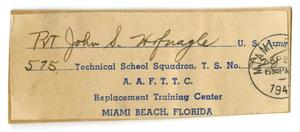 Primary view of object titled '[Pvt. John S. Hofnagle Address Card]'.