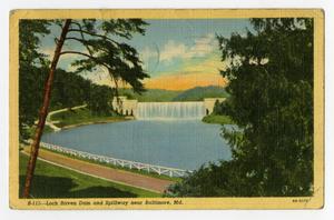 Primary view of object titled '[Postcard of Loch Raven Dam and Spillway]'.