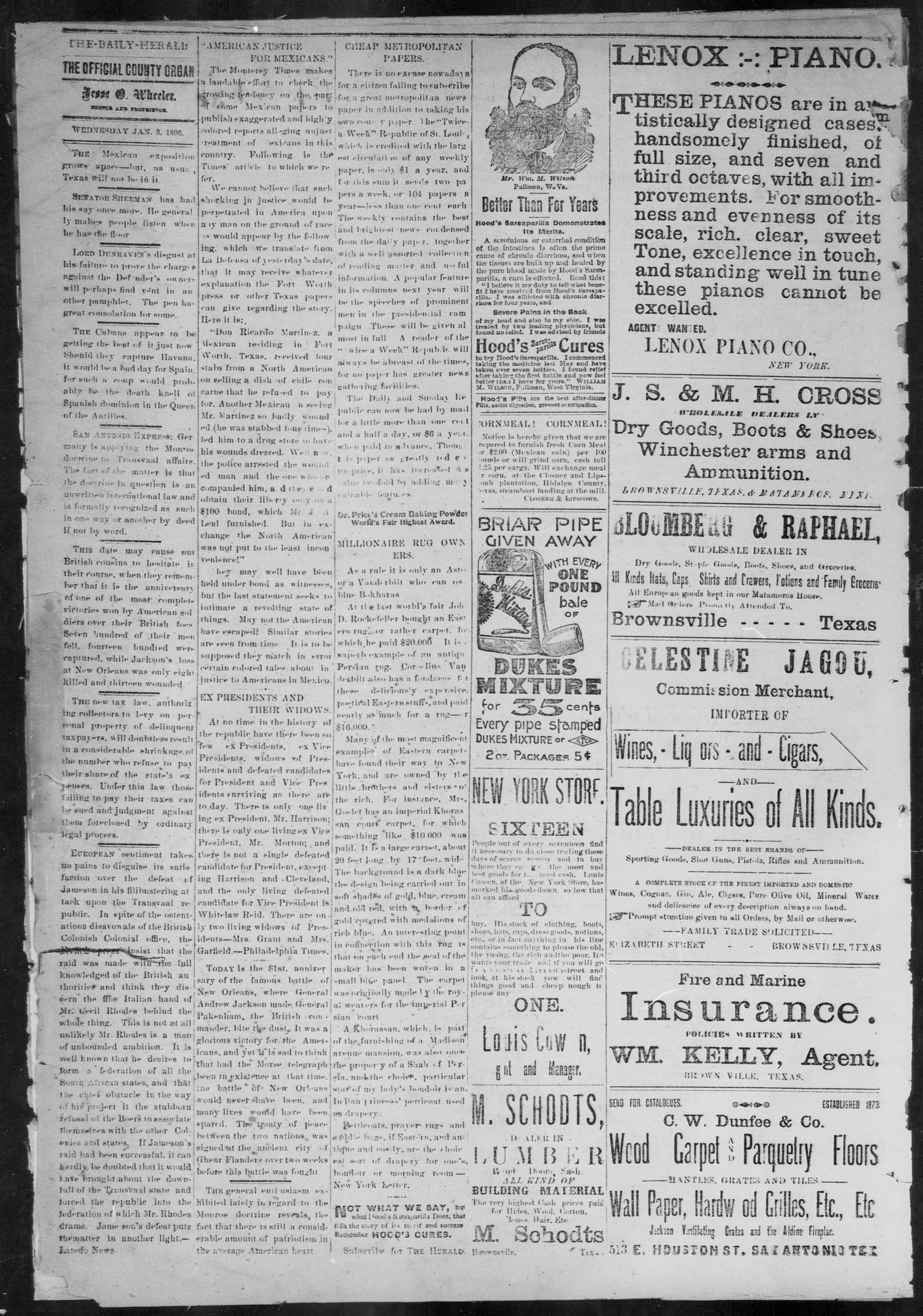 The Daily Herald (Brownsville, Tex.), Vol. 4, No. 149, Ed. 1, Wednesday, January 8, 1896
                                                
                                                    [Sequence #]: 2 of 8
                                                