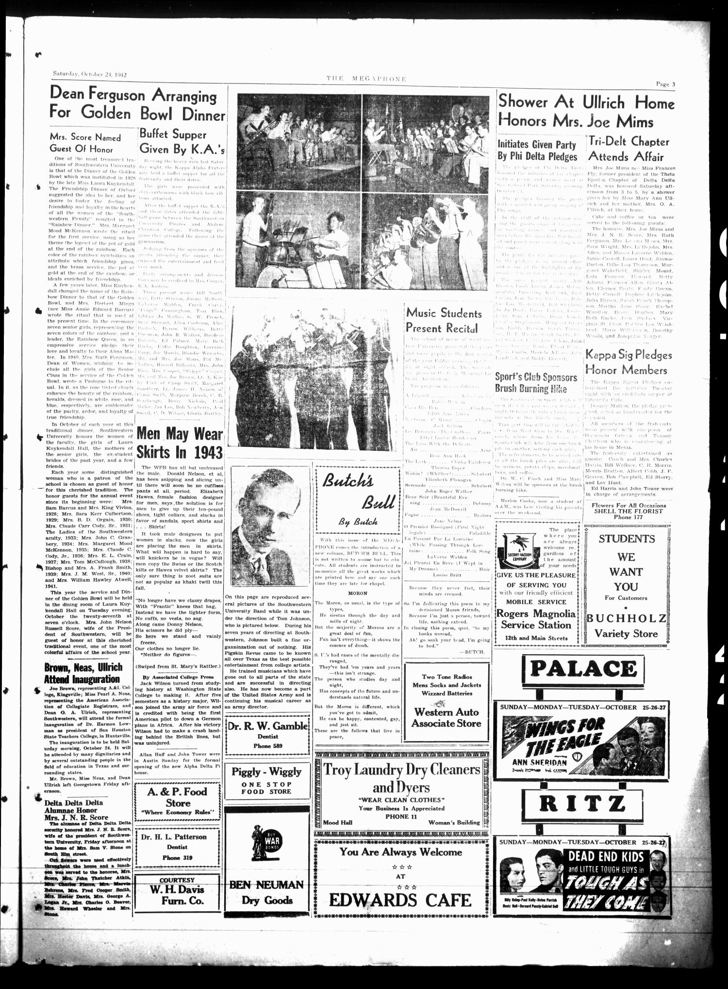 The Megaphone (Georgetown, Tex.), Vol. 37, No. 6, Ed. 1 Saturday, October 24, 1942
                                                
                                                    [Sequence #]: 3 of 4
                                                