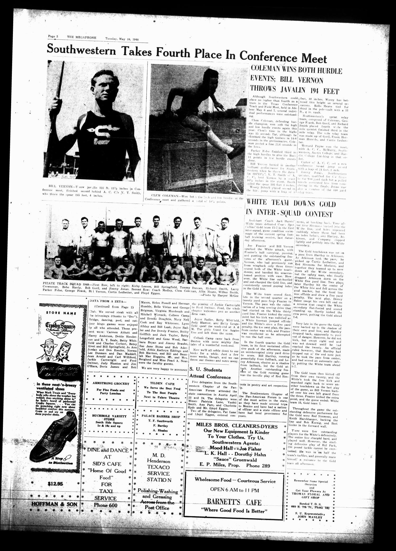 The Megaphone (Georgetown, Tex.), Vol. [41], No. 29, Ed. 1 Tuesday, May 18, 1948
                                                
                                                    [Sequence #]: 3 of 4
                                                