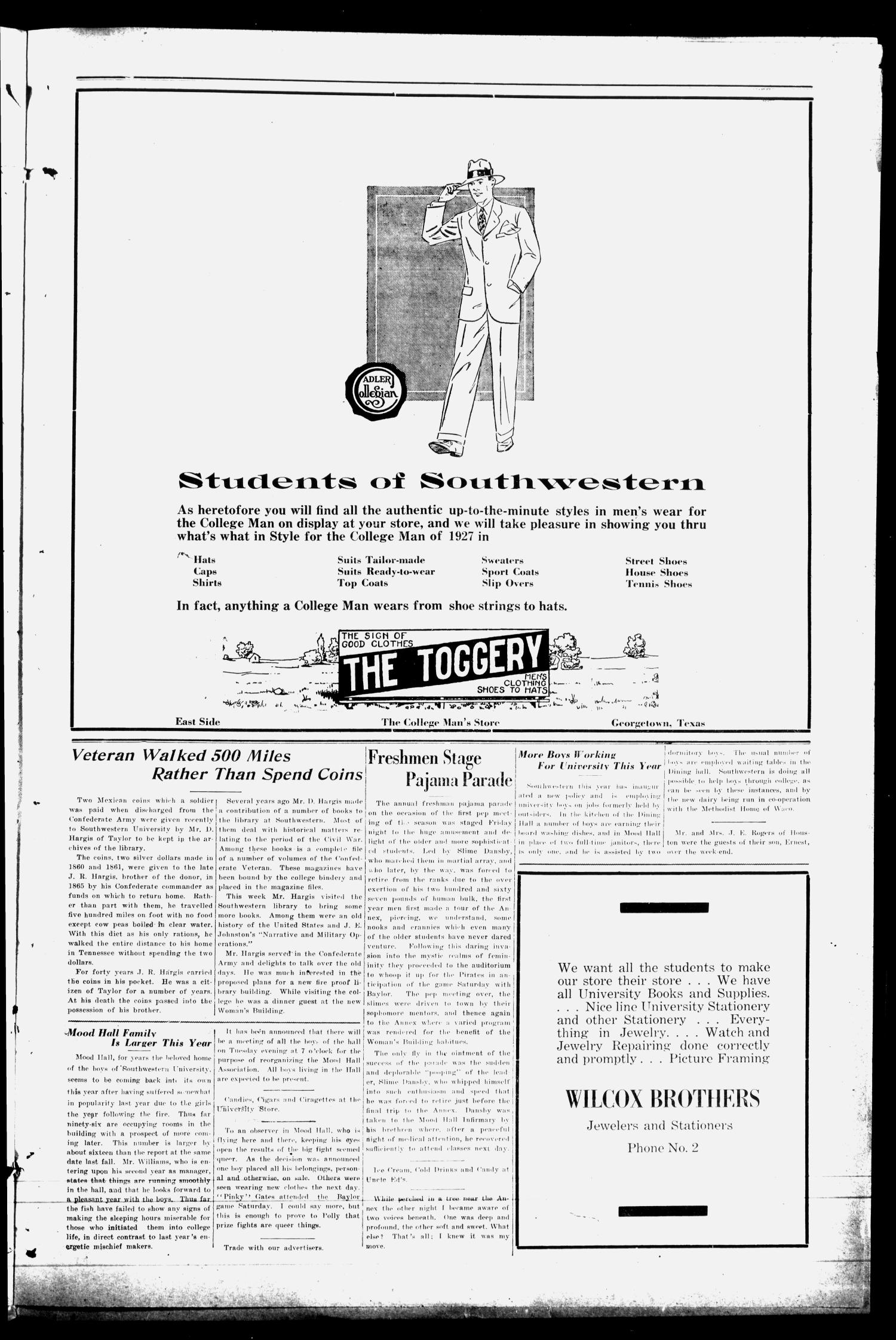 The Megaphone (Georgetown, Tex.), Vol. 21, No. 1, Ed. 1 Tuesday, September 27, 1927
                                                
                                                    [Sequence #]: 5 of 8
                                                