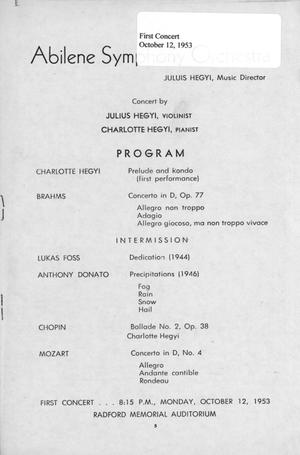 Primary view of object titled 'Abilene Philharmonic Playbill: October 12, 1953'.