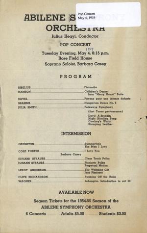 Abilene Philharmonic Playbill: May 4, 1954
