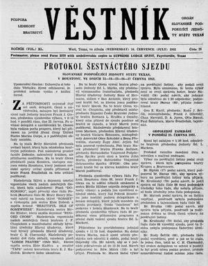 Primary view of object titled 'Věstník (West, Tex.), Vol. 40, No. 29, Ed. 1 Wednesday, July 16, 1952'.