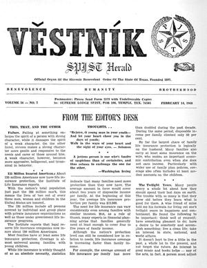 Primary view of object titled 'Věstník (West, Tex.), Vol. 56, No. 7, Ed. 1 Wednesday, February 14, 1968'.