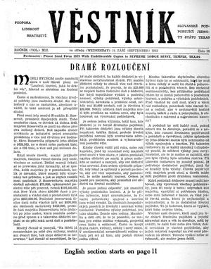 Primary view of object titled 'Věstník (West, Tex.), Vol. 41, No. 38, Ed. 1 Wednesday, September 16, 1953'.