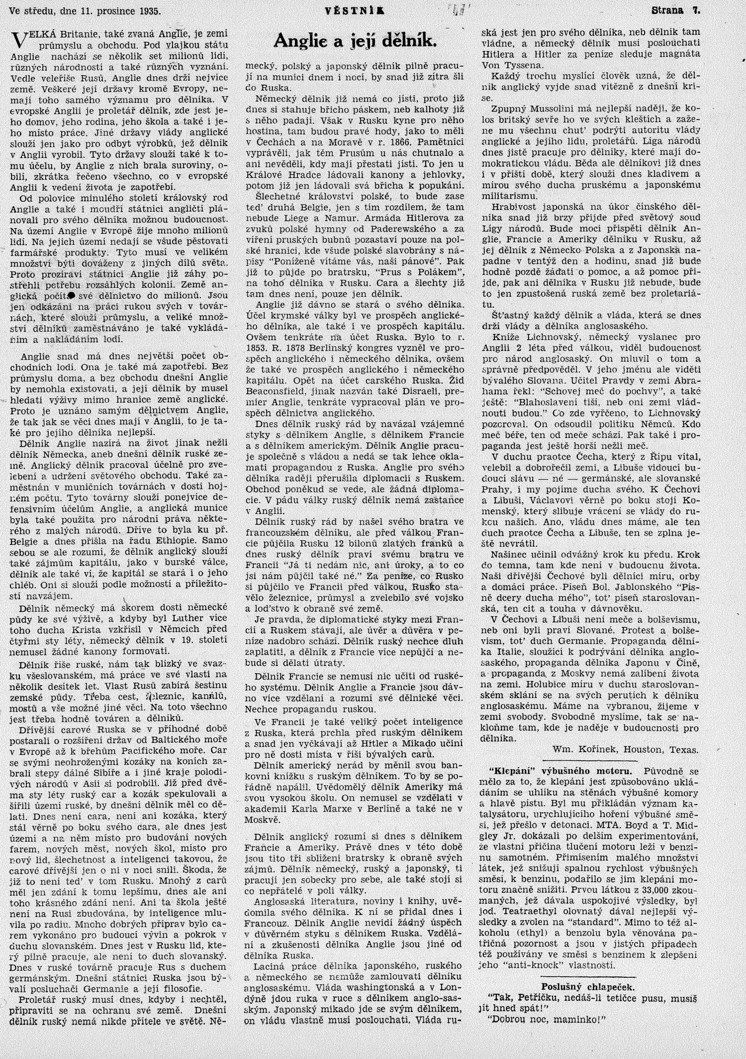 Věstník (West, Tex.), Vol. 24, No. 5, Ed. 1 Wednesday, December 11, 1935
                                                
                                                    [Sequence #]: 7 of 16
                                                
