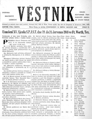 Primary view of object titled 'Věstník (West, Tex.), Vol. 36, No. 33, Ed. 1 Wednesday, August 11, 1948'.