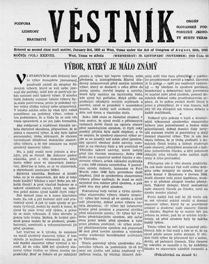 Primary view of object titled 'Věstník (West, Tex.), Vol. 38, No. 48, Ed. 1 Wednesday, November 29, 1950'.
