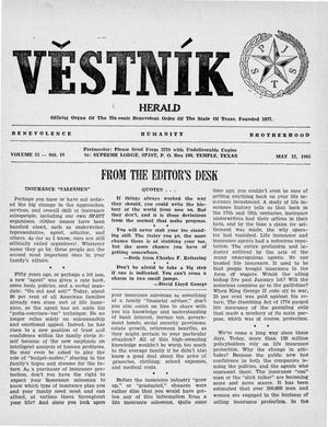 Primary view of object titled 'Věstník (West, Tex.), Vol. 53, No. 19, Ed. 1 Wednesday, May 12, 1965'.