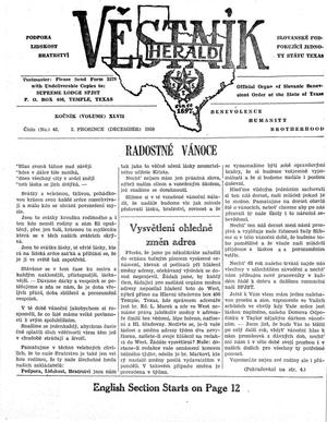 Primary view of object titled 'Věstník (West, Tex.), Vol. 47, No. 48, Ed. 1 Wednesday, December 2, 1959'.