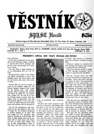 Primary view of object titled 'Věstník (West, Tex.), Vol. 62, No. 1, Ed. 1 Wednesday, January 2, 1974'.