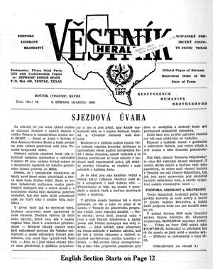 Primary view of object titled 'Věstník (West, Tex.), Vol. 48, No. 10, Ed. 1 Wednesday, March 9, 1960'.
