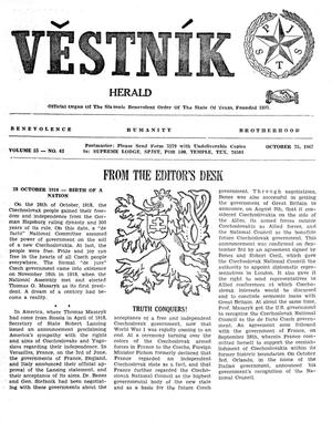 Primary view of object titled 'Věstník (West, Tex.), Vol. 55, No. 43, Ed. 1 Wednesday, October 25, 1967'.