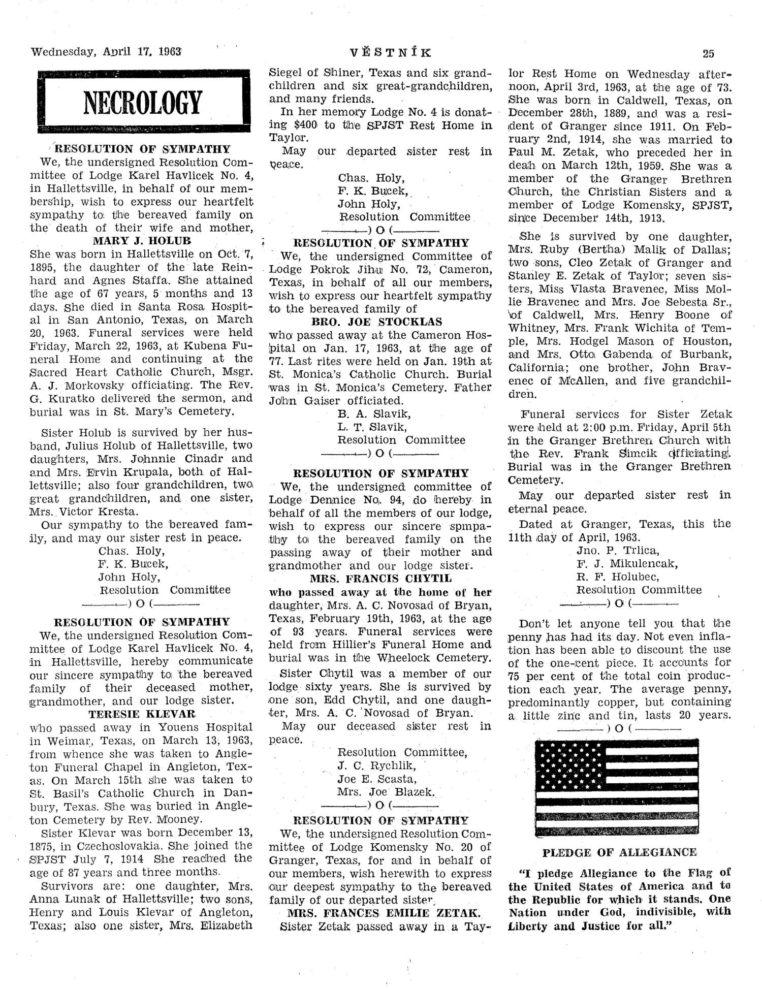 Věstník (West, Tex.), Vol. 51, No. 16, Ed. 1 Wednesday, April 17, 1963
                                                
                                                    [Sequence #]: 25 of 32
                                                