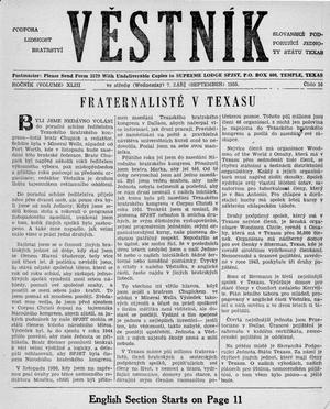 Primary view of object titled 'Věstník (West, Tex.), Vol. 43, No. 36, Ed. 1 Wednesday, September 7, 1955'.
