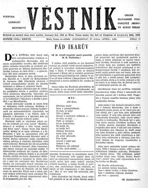 Primary view of object titled 'Věstník (West, Tex.), Vol. 37, No. 17, Ed. 1 Wednesday, April 27, 1949'.