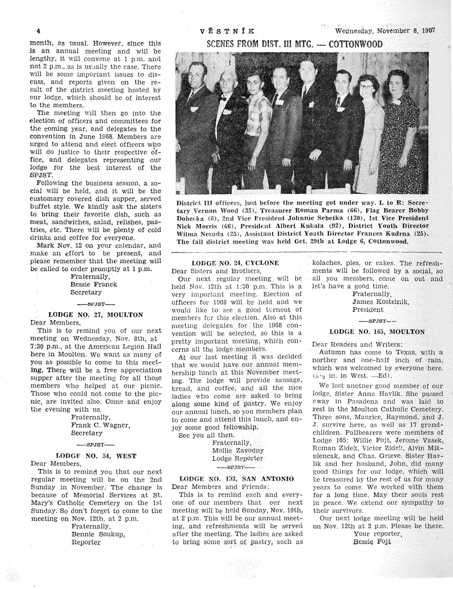 Věstník (West, Tex.), Vol. 55, No. 45, Ed. 1 Wednesday, November 8, 1967
                                                
                                                    [Sequence #]: 4 of 32
                                                