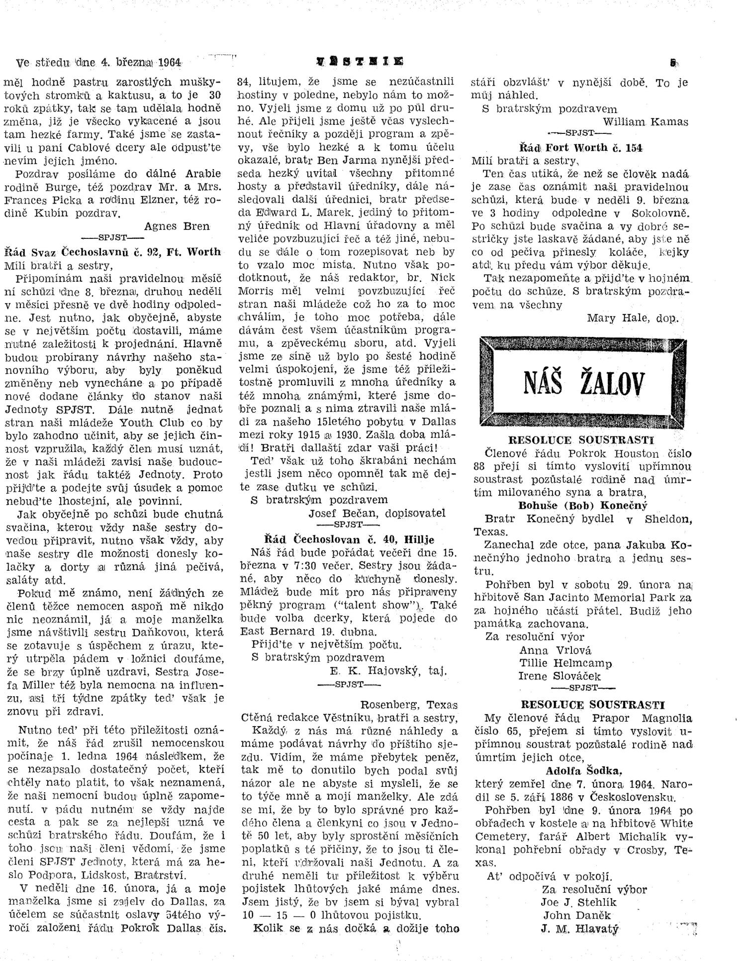 Věstník (West, Tex.), Vol. 52, No. 10, Ed. 1 Wednesday, March 4, 1964
                                                
                                                    [Sequence #]: 5 of 32
                                                