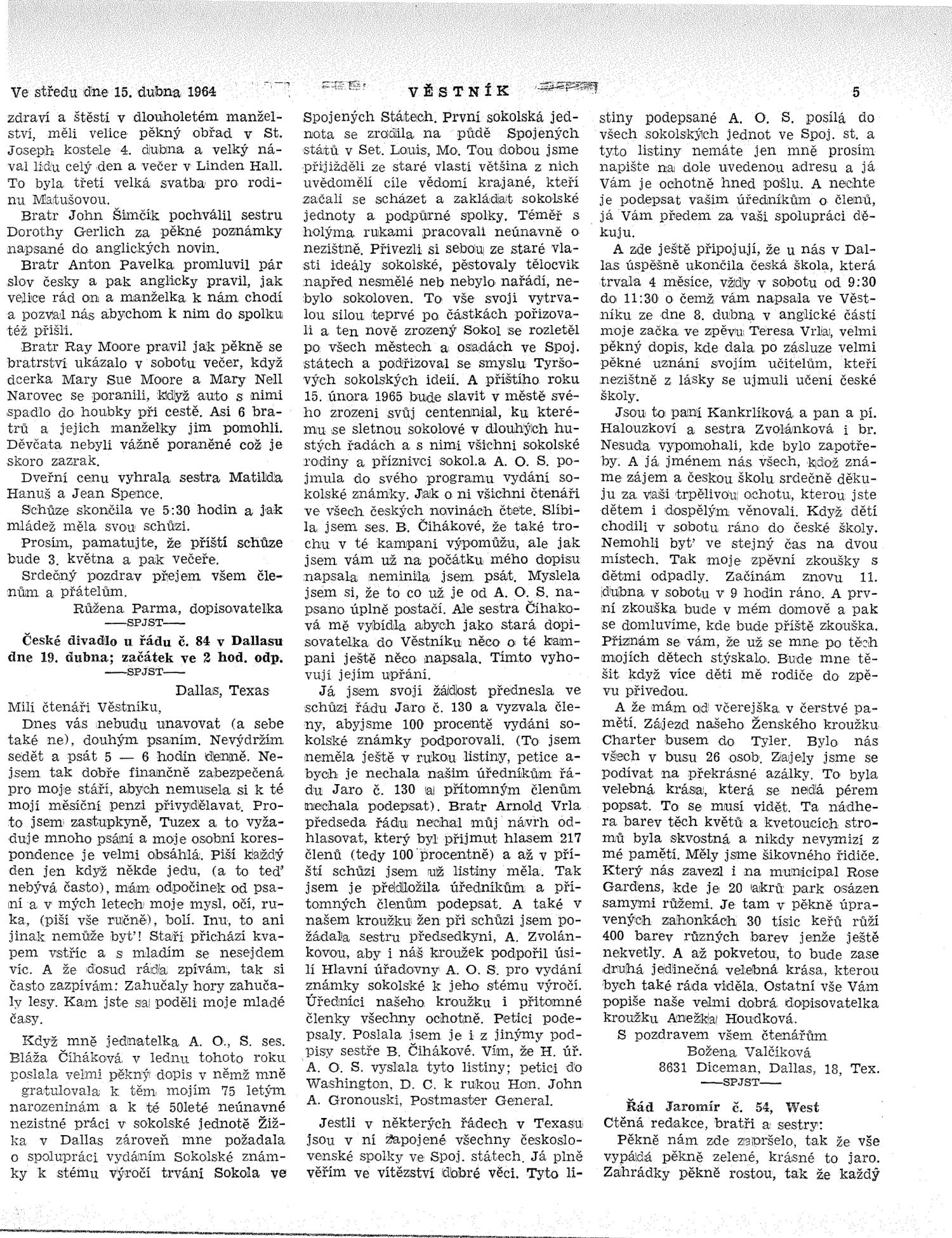 Věstník (West, Tex.), Vol. 52, No. 16, Ed. 1 Wednesday, April 15, 1964
                                                
                                                    [Sequence #]: 5 of 32
                                                
