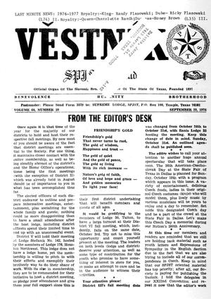 Primary view of object titled 'Věstník (West, Tex.), Vol. 64, No. 39, Ed. 1 Wednesday, September 29, 1976'.
