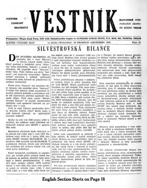 Primary view of object titled 'Věstník (West, Tex.), Vol. 44, No. 51, Ed. 1 Wednesday, December 26, 1956'.